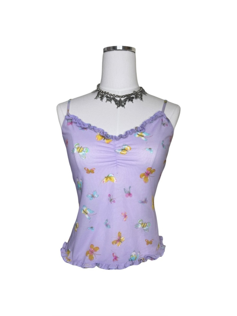 Y2K Victoria’s Secret Lavender Purple Butterfly Print Mesh Cami Top Size Large